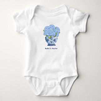 Coastal Blue Hydrangea Chinoiserie Nantucket Baby  Bodysuit