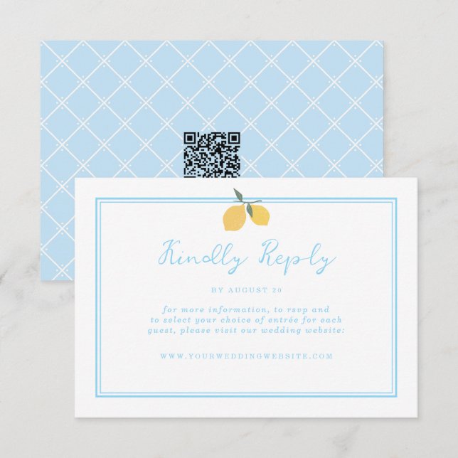 Coastal Blue Lemon Amalfi QR Code RSVP  Enclosure Card (Front/Back)