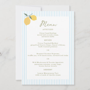 Coastal Blue Lemon Amalfi Wedding Menu Card