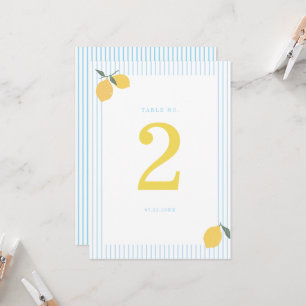 Coastal Blue Lemon Amalfi Wedding Table Number
