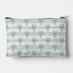 Coastal Blue Lobster Nautical Stripes Pattern Accessory Pouch