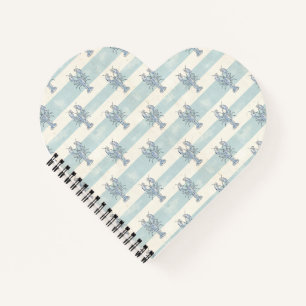 Coastal Blue Lobster Nautical Stripes Pattern Notebook