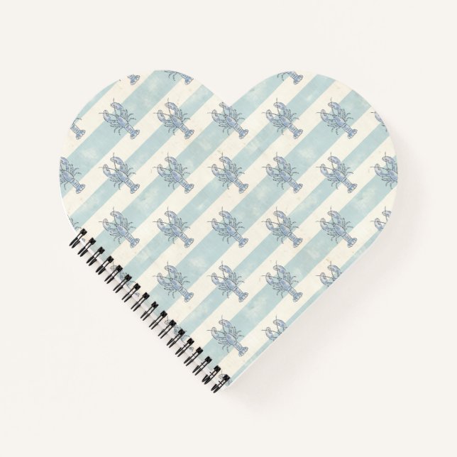 Coastal Blue Lobster Nautical Stripes Pattern Notebook (Front)