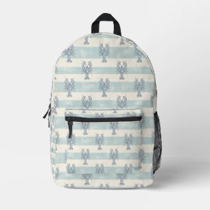 Coastal Blue Lobster Nautical Stripes Pattern Printed Backpack