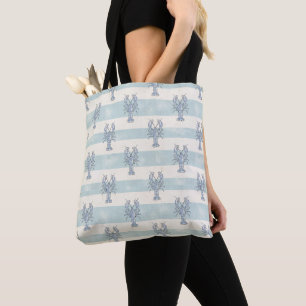 Coastal Blue Lobster Nautical Stripes Pattern Tote Bag