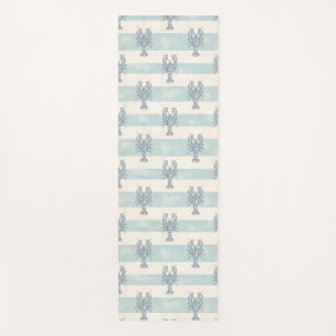 Coastal Blue Lobster Nautical Stripes Pattern Yoga Mat