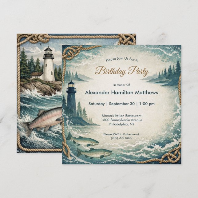 Coastal Blue Maritime Birthday Party Invitation (Front/Back)