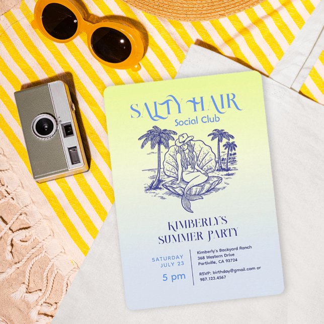 Coastal Blue Mermaid Cowgirl Summer Party Invitation (Creator Uploaded)