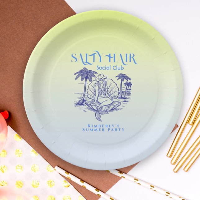 Coastal Blue Mermaid Cowgirl Summer Party Paper Plate (Creator Uploaded)