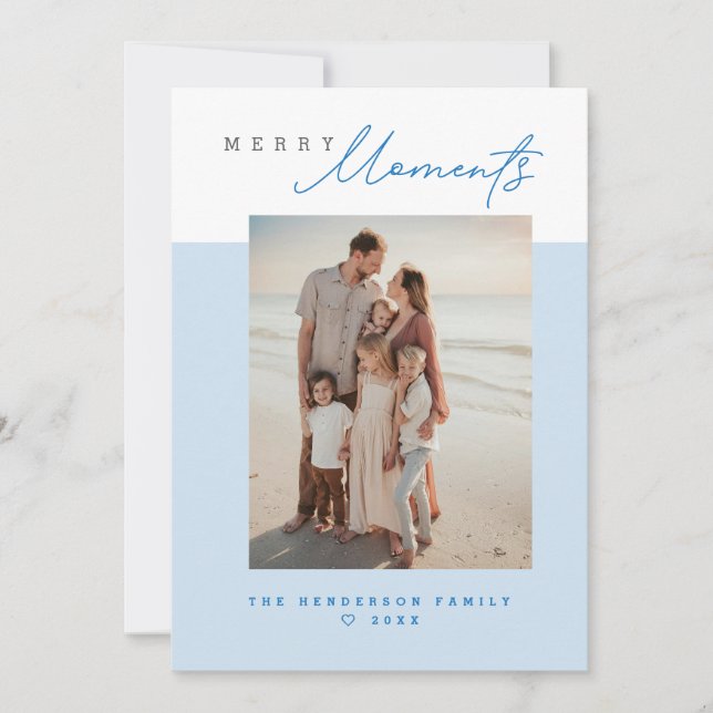 Coastal Blue Merry Moments Family Photo Christmas Holiday Card (Front)