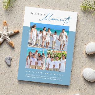 Coastal blue Merry Moments family Photo collage Holiday Card