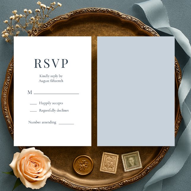 Coastal Blue Minimalist Wedding RSVP  Card (Creator Uploaded)