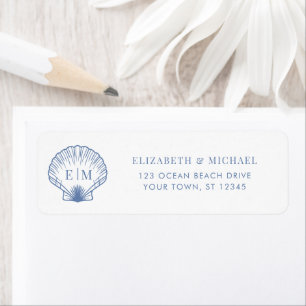 Coastal Blue Monogram Wedding Return Address Return Address Label