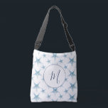 Coastal Blue Monogramed Starfish  Crossbody Bag<br><div class="desc">Coastal all over print crossbody bag for women and girls feature a pattern of starfish with your monogrammed initial. Perfect bridesmaid gift for your destination beach wedding bridal party. To see more personalised beach bridal party favours like this visit www.zazzle.com/dotellabelle. Unique art and design by Victoria Grigaliunas of Do Tell...</div>