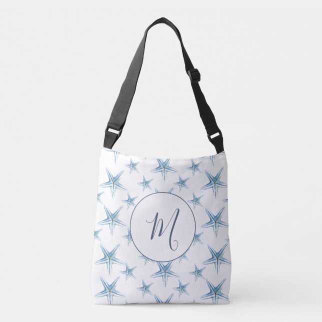 Coastal Blue Monogramed Starfish  Crossbody Bag (Front)