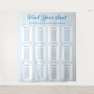 Coastal Blue Nautical Striped Wedding Seating Tapestry