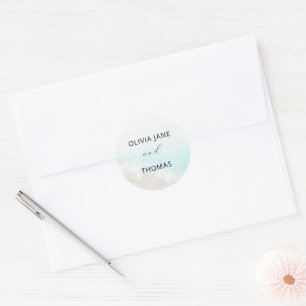 Coastal Blue Ocean Beach Aqua Minimalist Wedding Classic Round Sticker