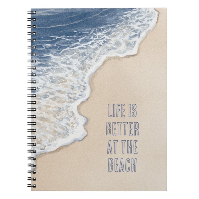 Coastal Blue Ocean Beach Sand Notebook (Front)