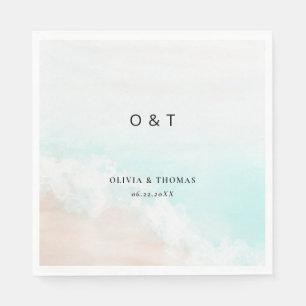 Coastal Blue Ocean Beach Wave Minimalist Wedding Napkin