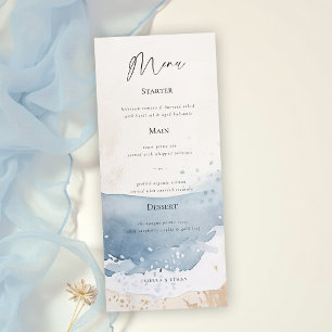 Coastal Blue Ocean Beach Wave Sand Elegant Wedding Menu
