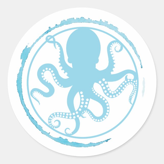 Coastal Blue Octopus 2 Classic Round Sticker (Front)