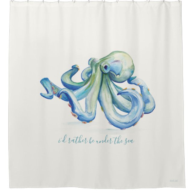 Coastal Blue Octopus Ocean Shower Curtain (Front)