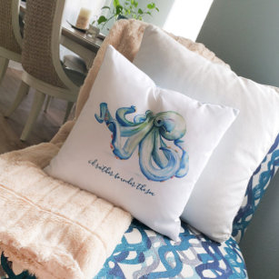 Coastal Blue Octopus Personalise Ocean Throw Cushion