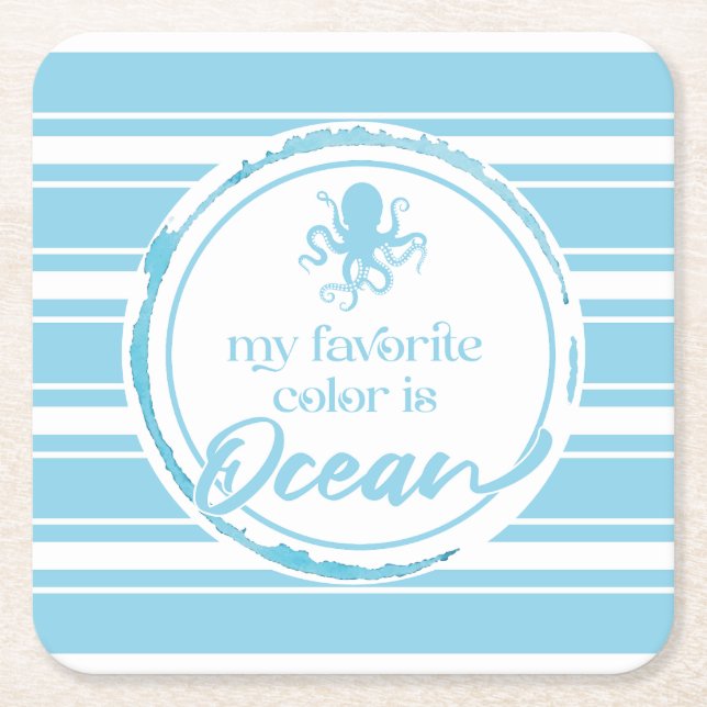 Coastal Blue Octopus Square Paper Coaster (Front)