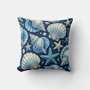 Coastal Blue & Opal White Mother-of-Pearl Seashell Cushion