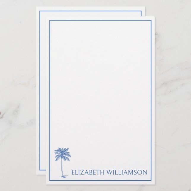 Coastal Blue Palmetto Palm Tree Personalised Stationery (Front/Back)
