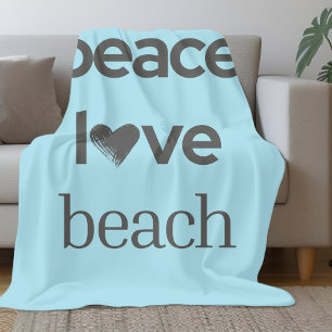 Coastal Blue Peace Love Beach Life Modern Graphic Fleece Blanket