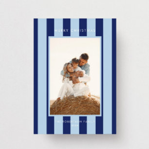 Coastal Blue Retro Stripe Photo Christmas Holiday Card