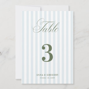Coastal Blue Sage Green Stripes Table Number