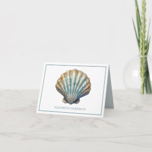 Coastal Blue Scallop Seashell Personalised Note Card
