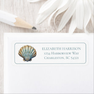 Coastal Blue Scallop Seashell Personalised Return Address Label