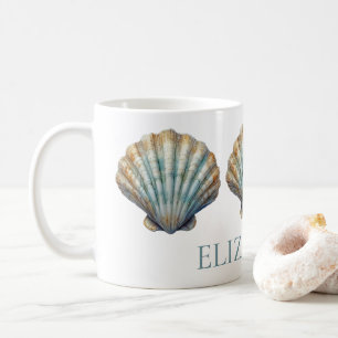 Coastal Blue Scallop Seashell Personalized Coffee Mug
