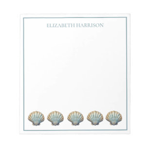 Coastal Blue Scallop Seashells Personalised Notepad