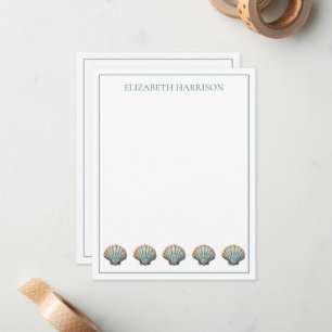 Coastal Blue Scallop Seashells Personalized Card