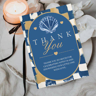 Coastal Blue Seashell Baby Shower Thank You Card