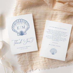 Coastal Blue Seashell Monogram Wedding Thank You Card