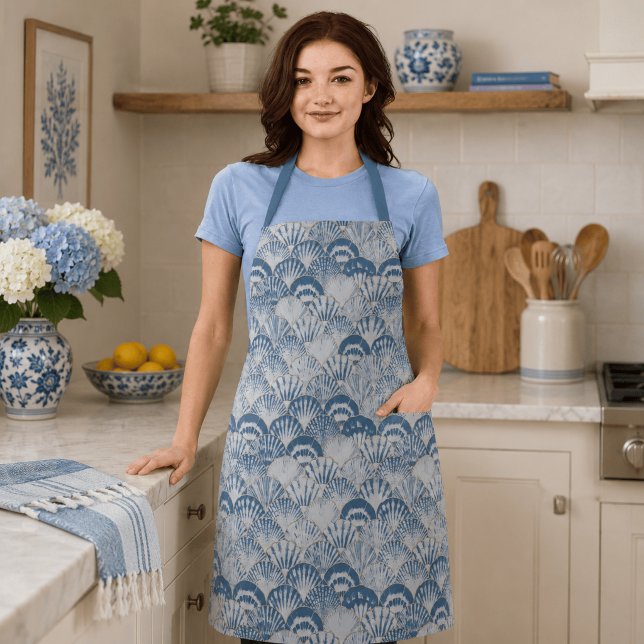 Coastal Blue Seashell Pattern Beach Apron (Creator Uploaded)
