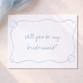 Coastal Blue Seashell Summer Bridesmaid Proposal Card