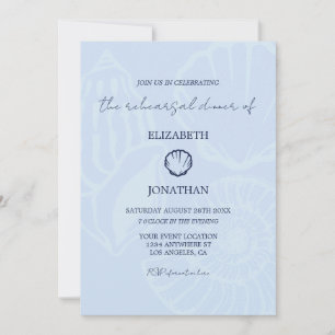 Coastal Blue Seashells Rehearsal Dinner Invitation