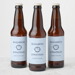 Coastal Blue Seashells Wedding Beer Bottle Label