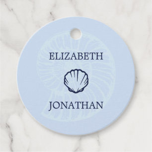 Coastal Blue Seashells Wedding Favour Tags