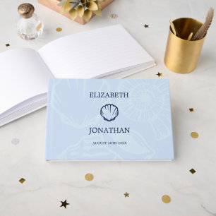 Coastal Blue Seashells Wedding Guest Book
