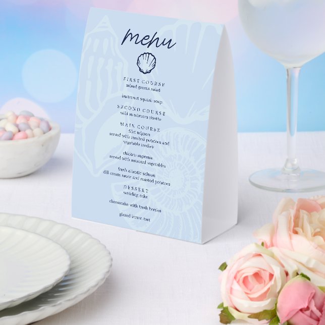 Coastal Blue Seashells Wedding Menu (Insitu(Wedding))