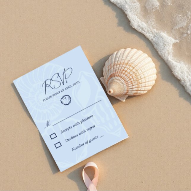 Coastal Blue Seashells Wedding RSVP Card (Creator Uploaded)