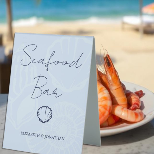 Coastal Blue Seashells Wedding Seafood Bar (Creator Uploaded)