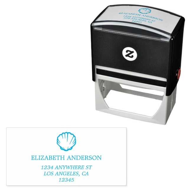 Coastal Blue Seashells Wedding Self-inking Stamp (In Situ)